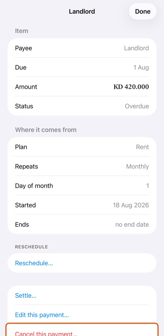 Tap Cancel this payment….
