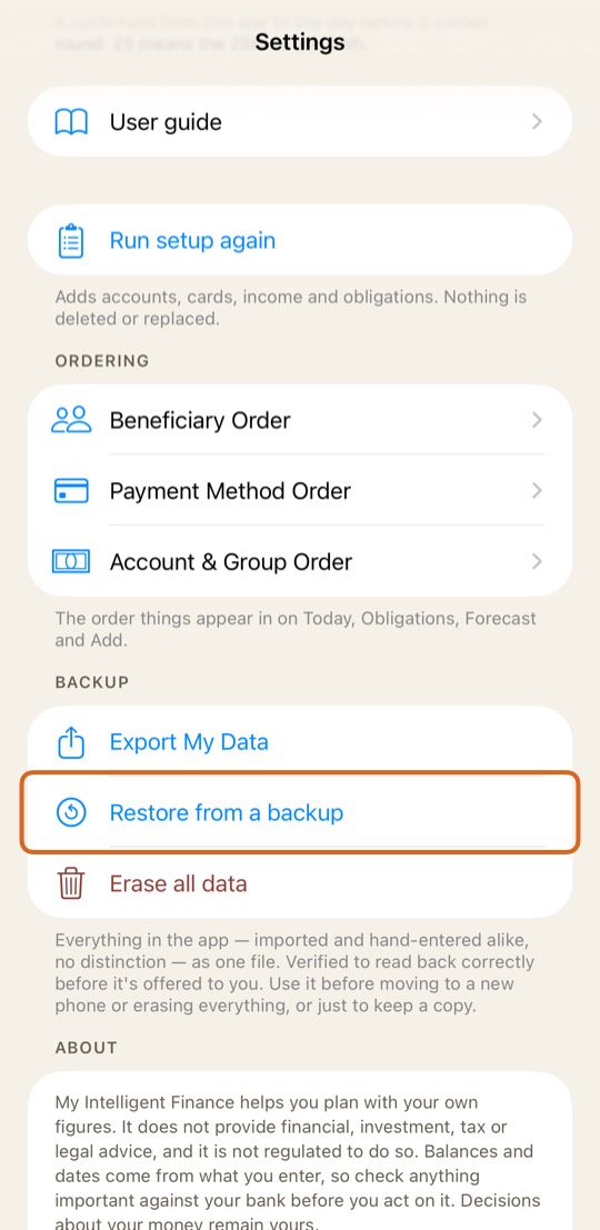 Open Settings and tap Restore from a backup.