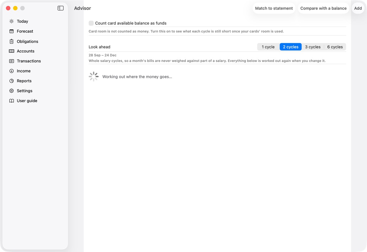 You should now see the moved payments on their new dates, and the cycle covered or less short.