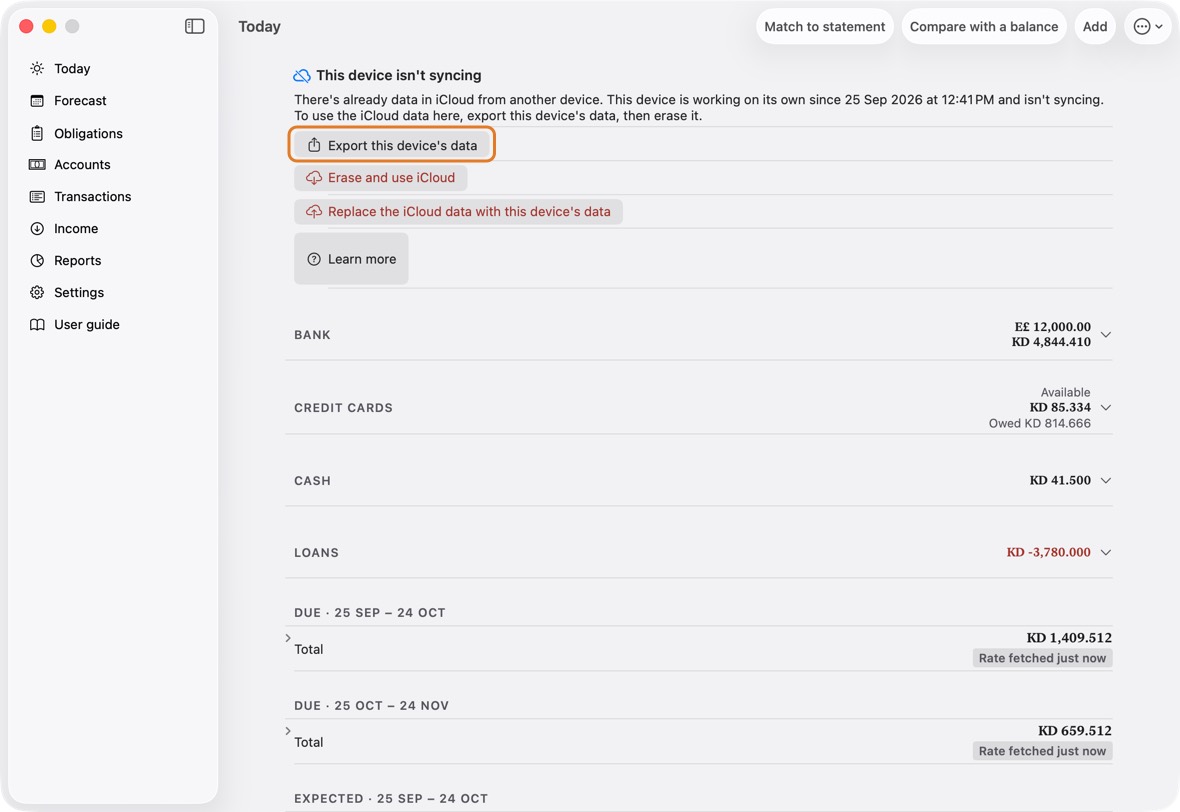 Click Export this device's data, then Save the backup, so nothing it holds is lost.