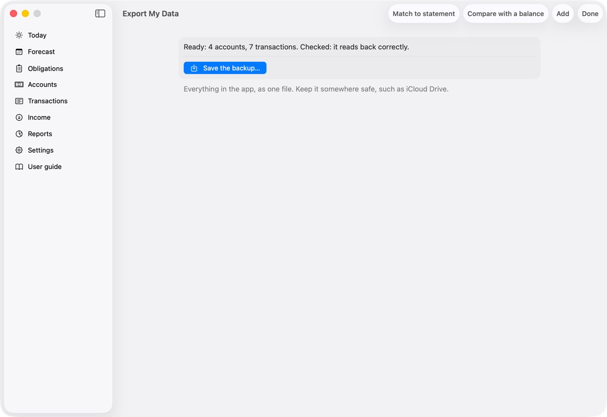 You should now see the file, named with today's date, in that folder in Finder.