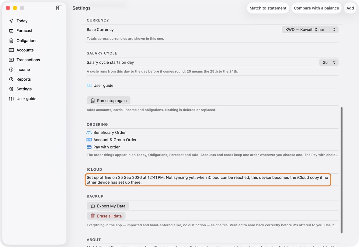In Settings, under iCloud: Set up offline on a date and time. Not syncing yet.