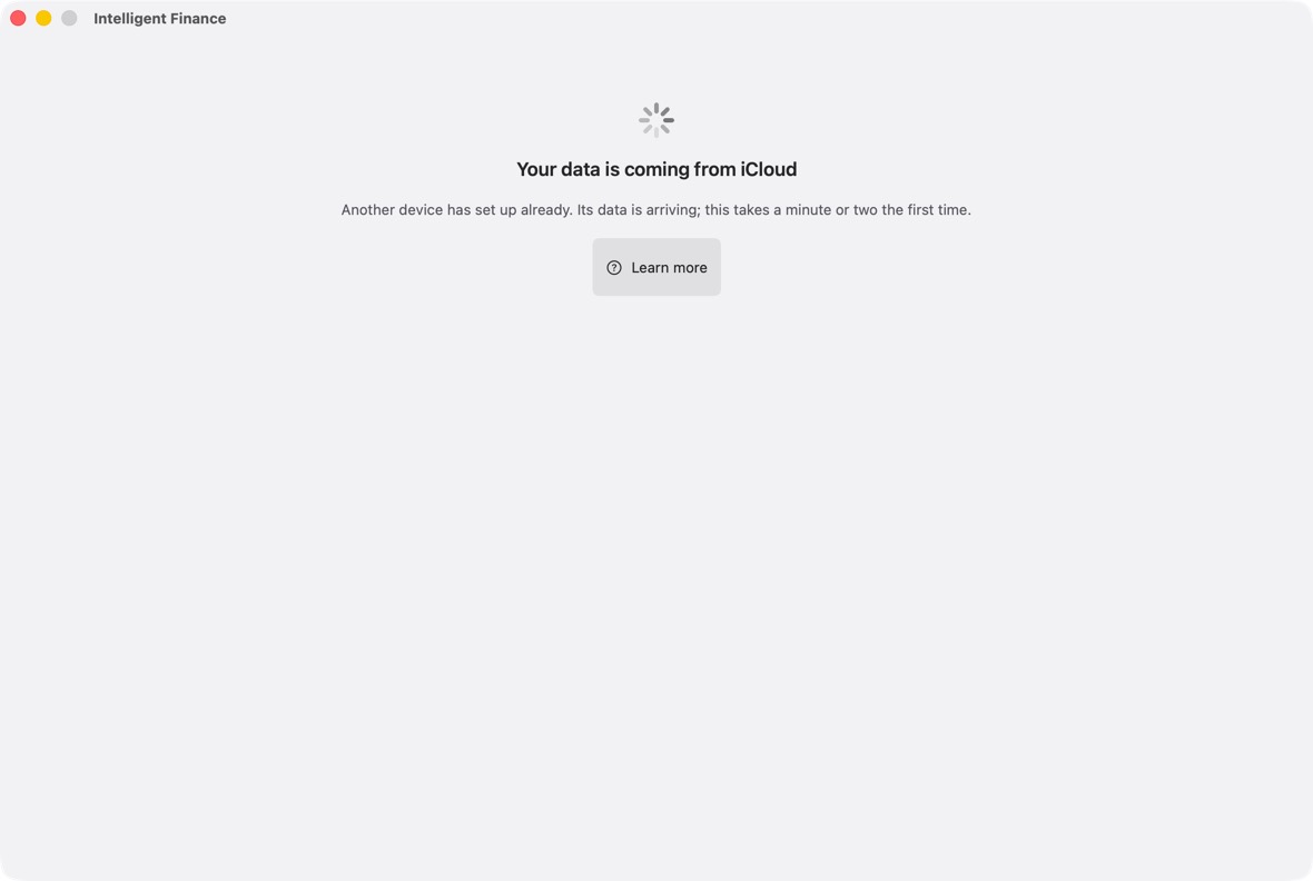 Set up on one device. Open the app on your other devices after that, online: each looks for your data in iCloud first, and shows Your data is coming from iCloud instead of Setup.