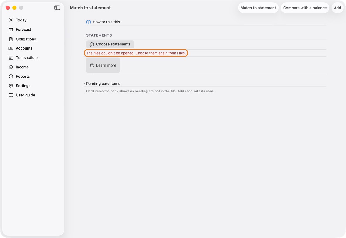 The files couldn't be opened. Choose them again from Files.