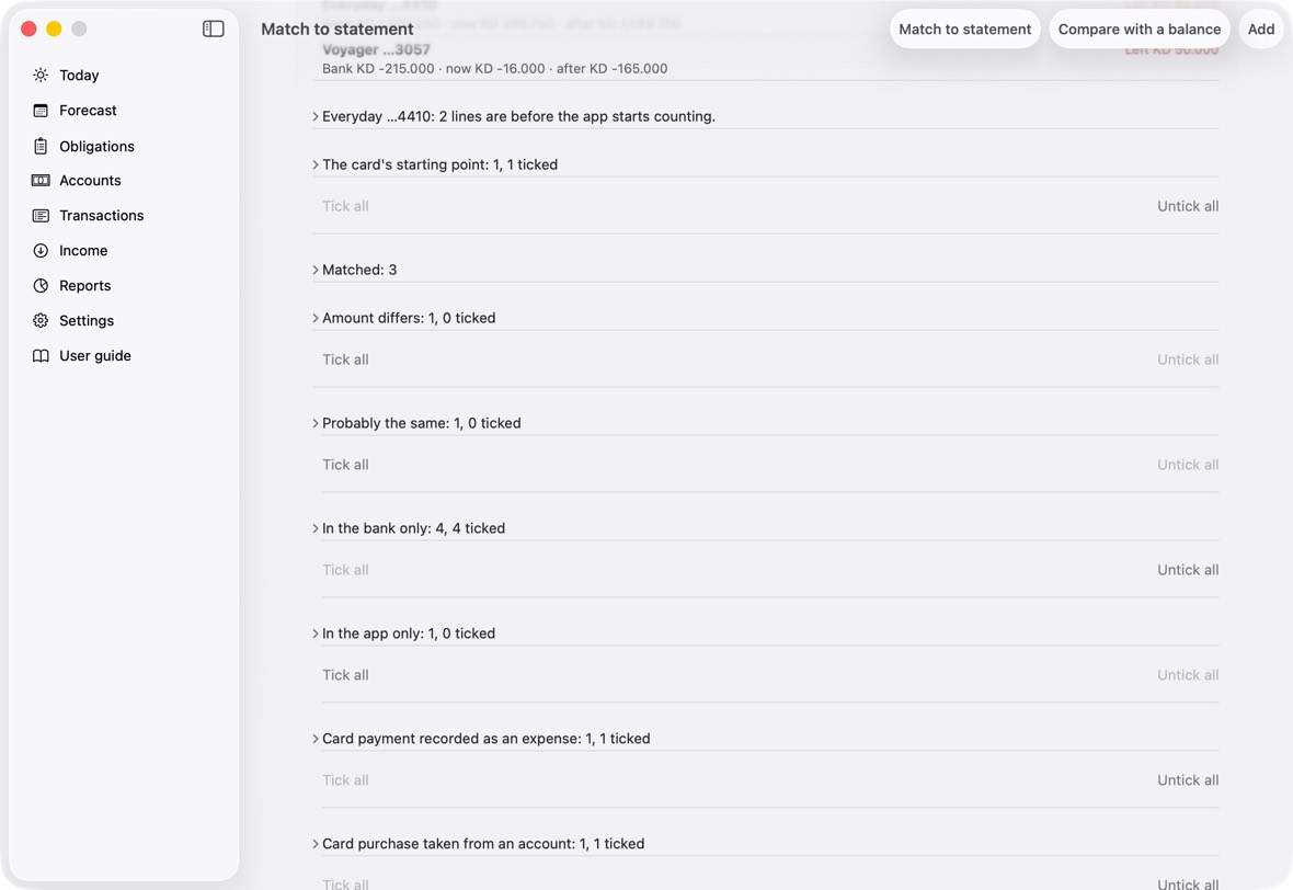 You should now see What changes for every account and card, and the groups below it.