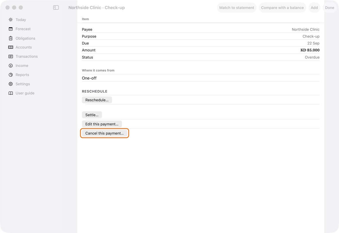 If it won't be paid, open it and click Cancel this payment….