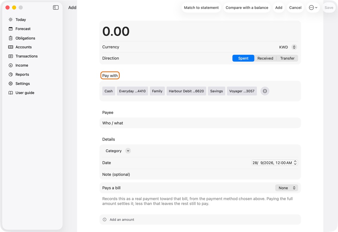 You should now see the Pay with choices on Add, Settle and Edit in your order.