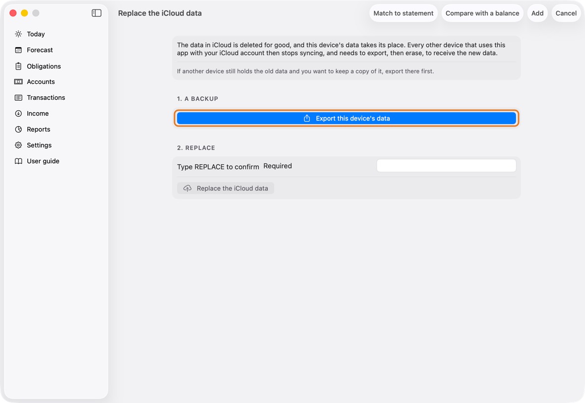 Click Export this device's data, then Save the backup.