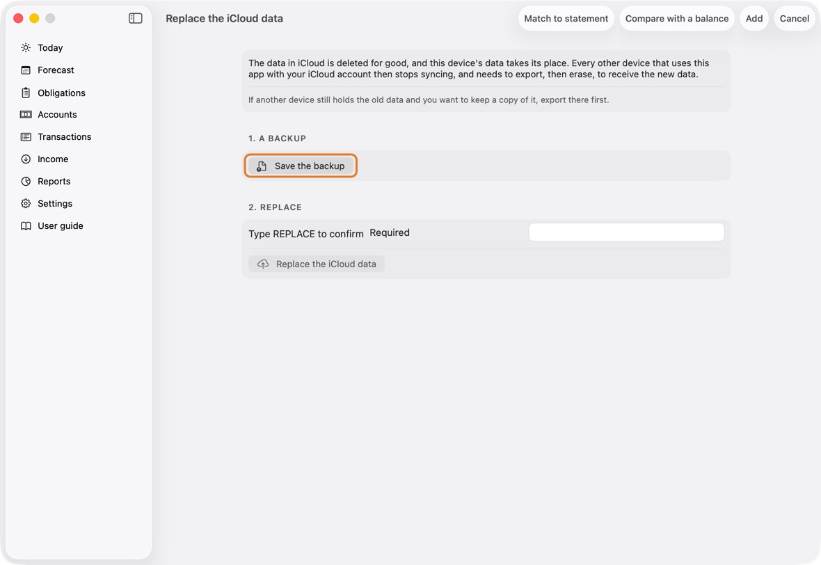 Click Export this device's data, then Save the backup.