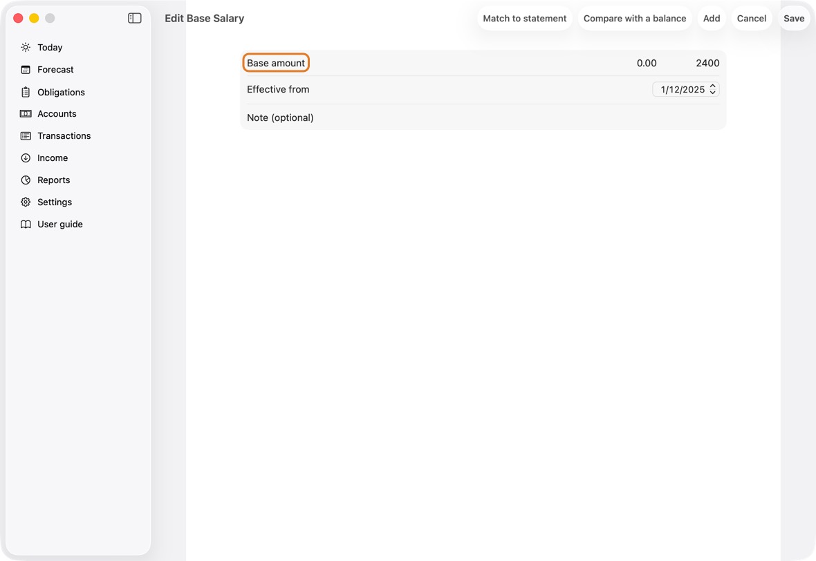 Click Add Base Salary, type the Base amount and the date it starts, and click Save.