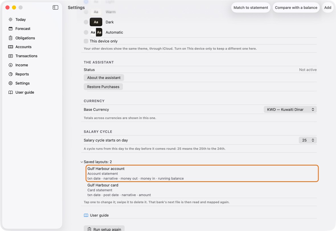 Open Settings. Click Saved layouts to open the list.