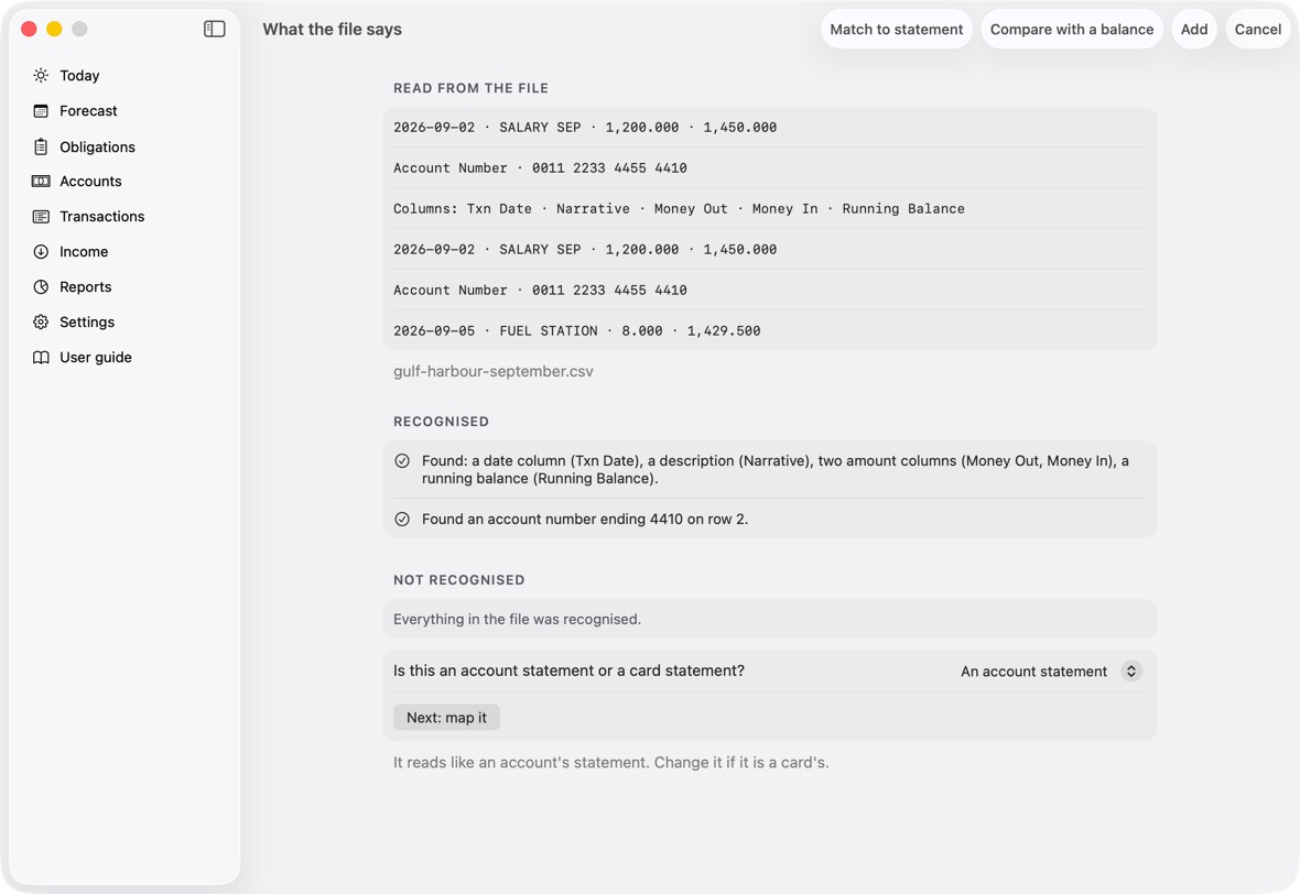 Under the file: Set up its columns.